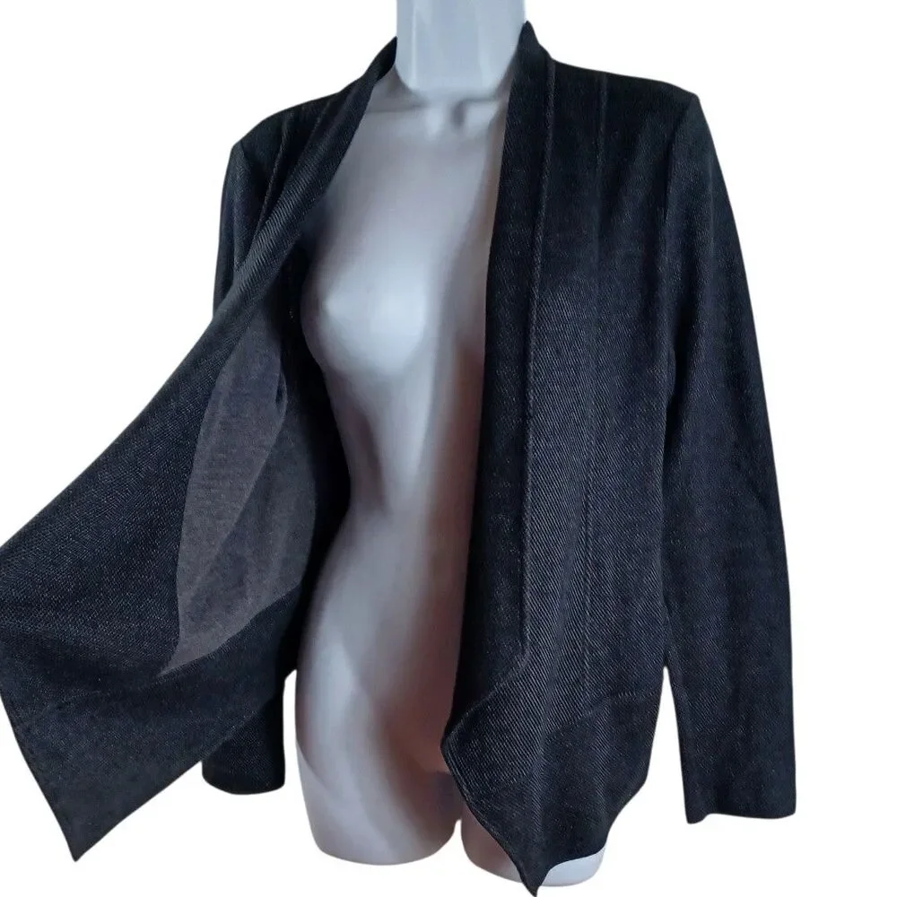 Eileen Fisher M Charcoal Open Blazer Textured Lightweight Capsule Minimalist